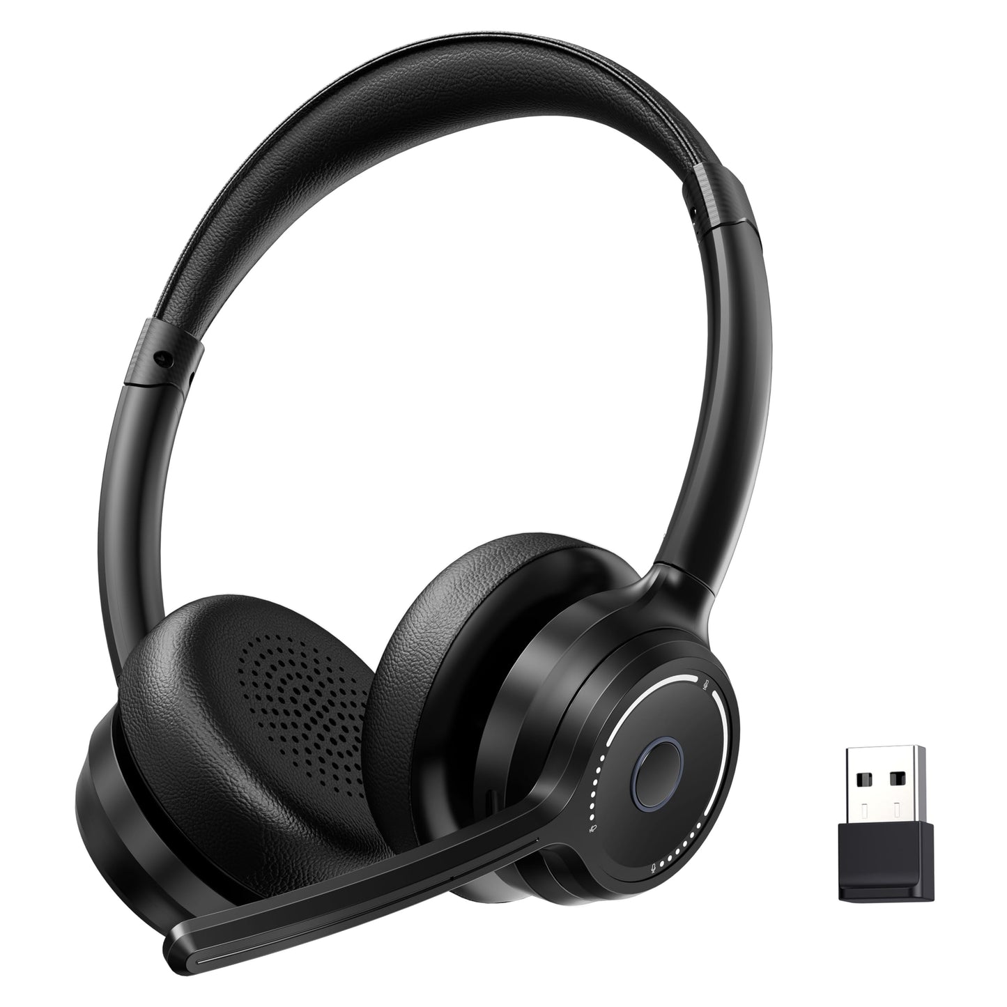 Gixxted (2025 Upgraded Wireless Headset with Mic for Work, Bluetooth Headset with Noise Canceling Microphone, Wireless On Ear Headphones with USB Dongle and Mute Mic for Computer