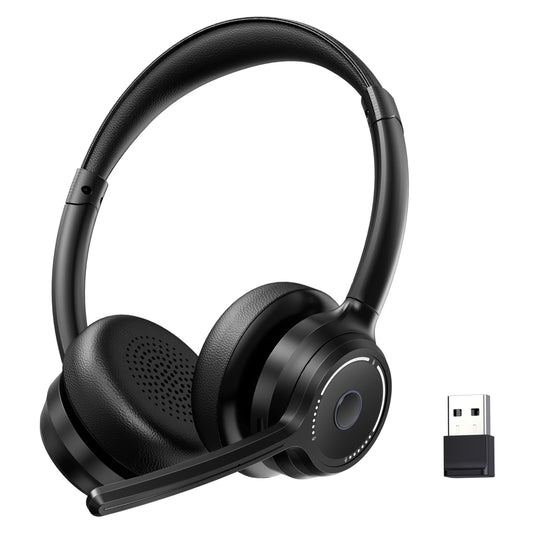 Gixxted (2025 Upgraded Wireless Headset with Mic for Work, Bluetooth Headset with Noise Canceling Microphone, Wireless On Ear Headphones with USB Dongle and Mute Mic for Computer
