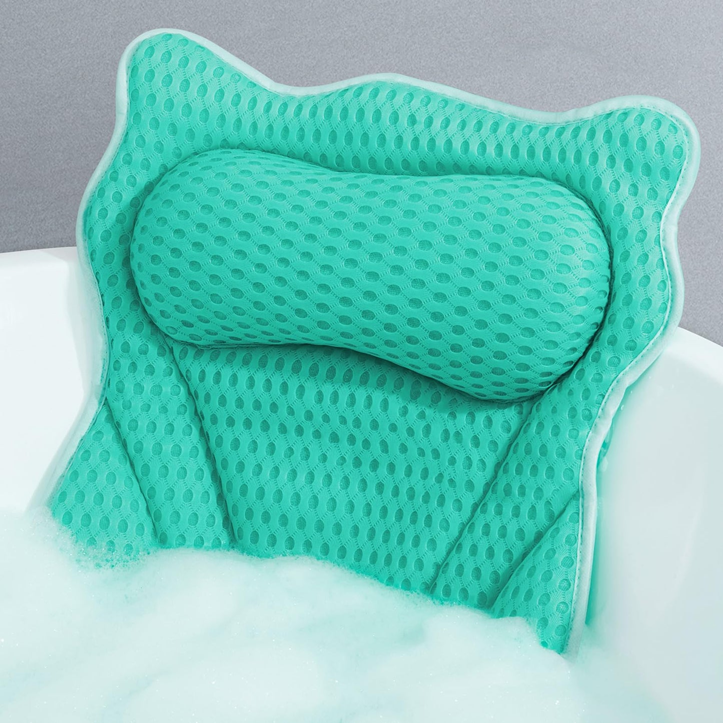 MTDLYICE Bath Pillow, Bath Pillows for Tub Neck and Back Support, Soft 4D Air Mesh Bathtub Pillow 16.5 x 17.3 INCH, with 6 Powerful Suction Cups, Bath Accessories Relaxing Gifts for Women (Lake Blue)