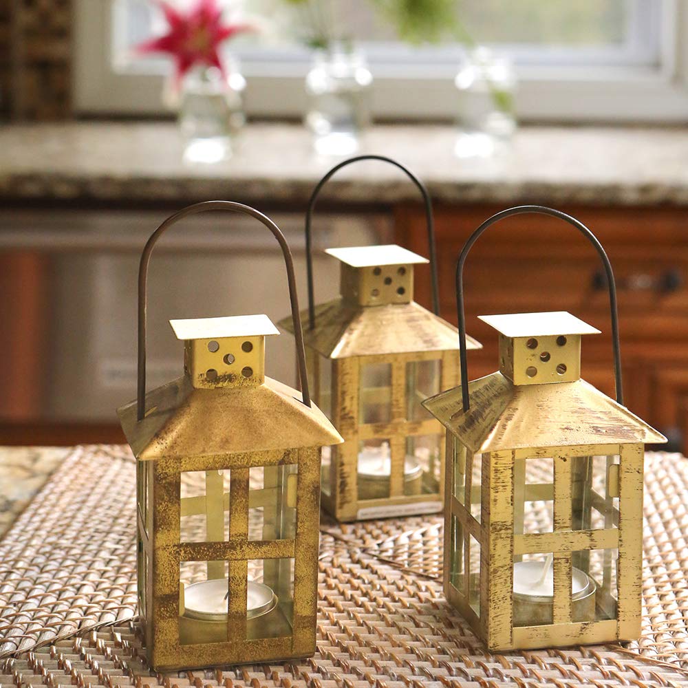 Kate Aspen Vintage Antique Gold Distressed Small Mixed 5 Inch Lantern
