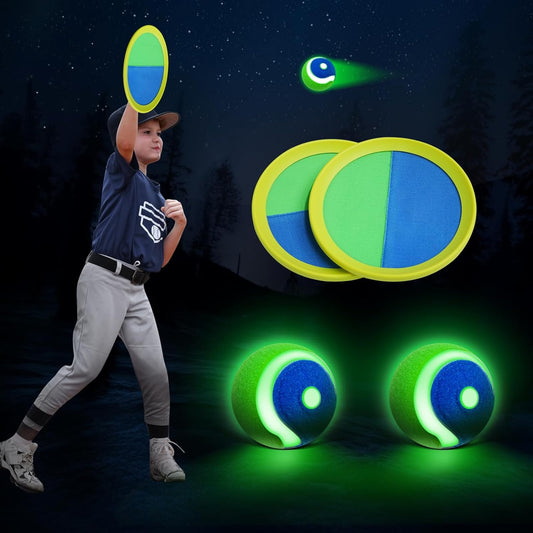 LED Toss and Catch Ball Set – Glow-in-The-Dark & Daytime Play with Rechargeable Light-Up Balls, Includes 2 Paddles & 2 Balls – Indoor & Outdoor Toy for Kids, Toddlers & Adults Fun