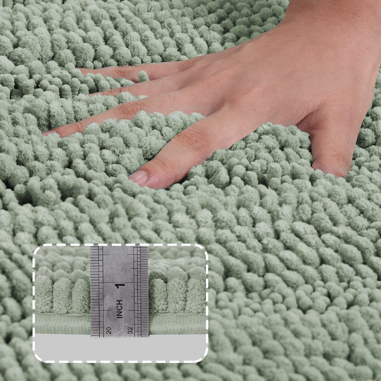 Turquoize Sage Green Bathroom Rugs Runner Extra Long 47 x 17 Large Bath Mat Plush Shaggy Chenille Bathroom Rug Non-Slip Bath Rug Runner Extra Soft & Absorbent Thick Floor Mats, Machine Washable, Sage