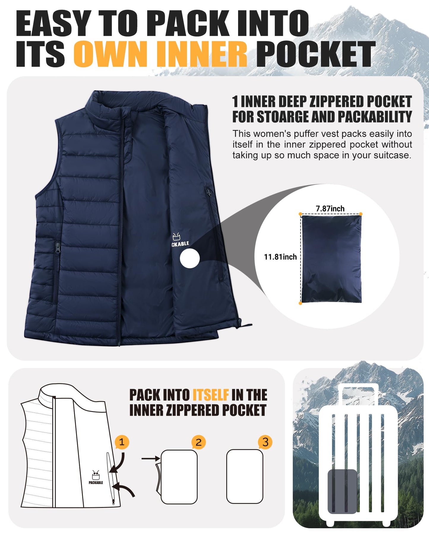 Outdoor Ventures Women's Lightweight Puffer Vest Outerwear Zip Up Warm Sleeveless Winter Jacket Padded Gilet Quilted Coat