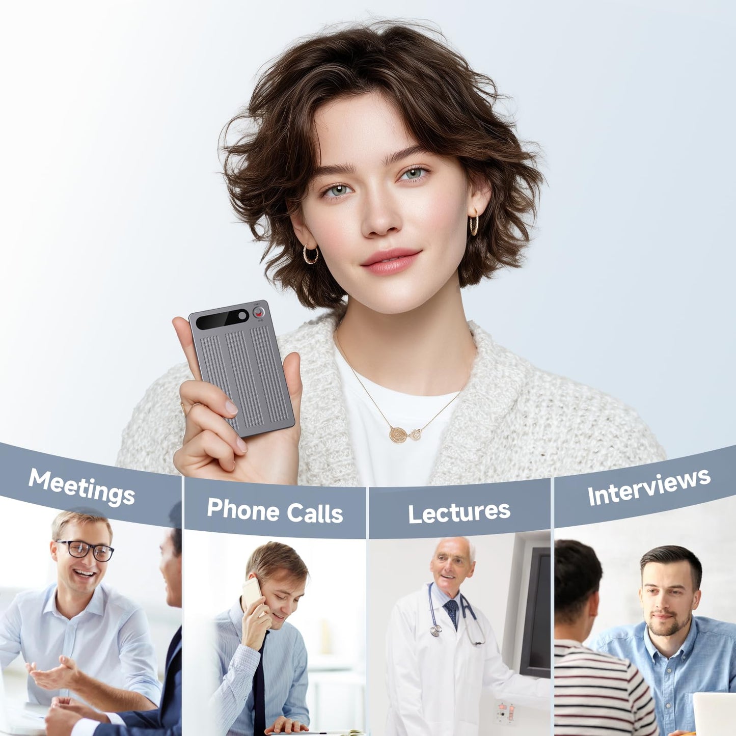 AI Voice Recorder, Note Voice Recorder with Transcribe＆Summarize, Two-Way Translation with APP, 50+ Languages, 64GB Memory, Recording Device Compact&Lightweight for Lectures, Meetings, Calls,Interview