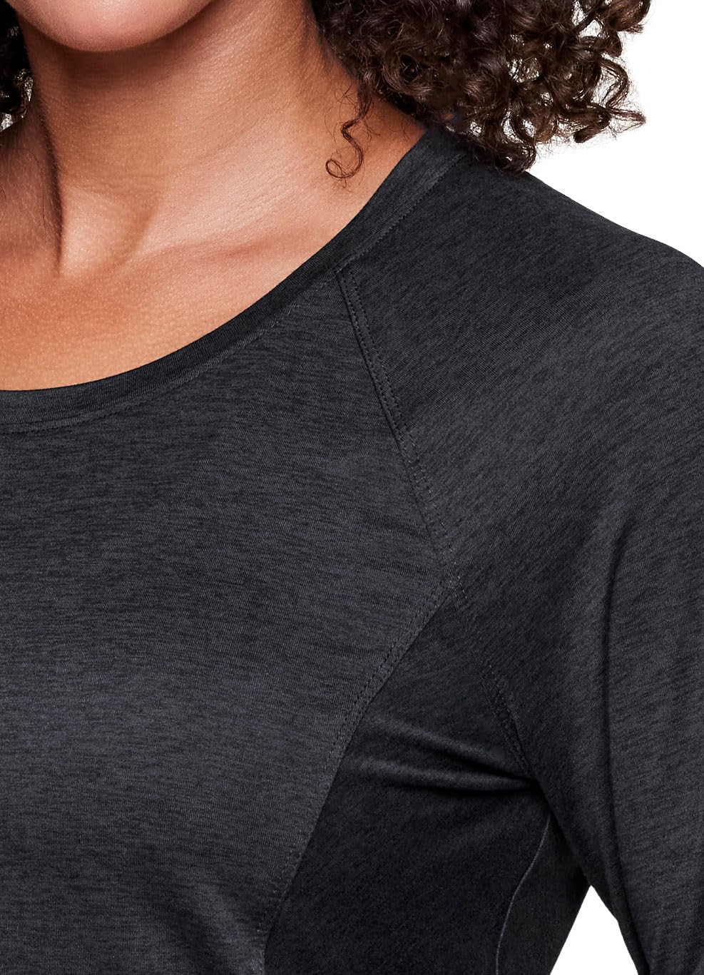RBX Activewear Long Sleeve Running Top for Women, Lightweight Space Dye Buttery Soft Yoga Tee with Thumbholes Heathered Black S
