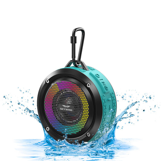 SKYWING Soundace S6 IPX7 Waterproof Shower Speaker 5W Bass+ Bluetooth with Suction Cup Hook Lanyard RGB Light, Premium Mini Portable Outdoor Wireless Speaker for Bike Pool Beach