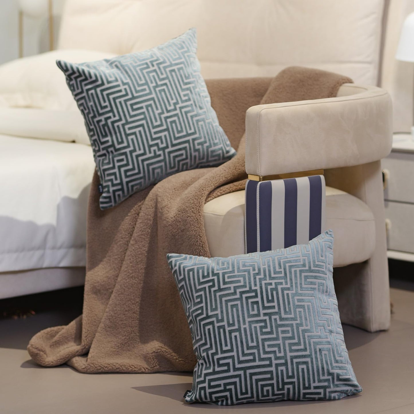 HPUK Geo Cut Velvet Throw Pillow Covers Pack of 2, 18x18 Inch Accent Cushion Covers for Living Room, Bedroom, Decorative Pillow Covers for Couch, Sofa, Chair, Teal