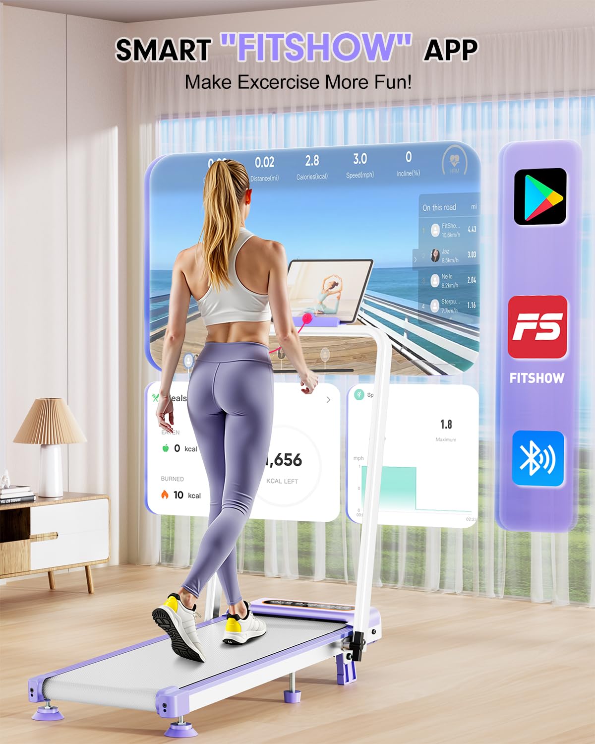 2025 Upgrade Walking Pad Treadmill with 8% Incline & Handle Bar, 3.5HP Portable Treadmill for Home Small, Under Desk Compact Walking Pad 300+lb Capacity, Shock Absorption, 0.6-6mph, Remote, Smart App
