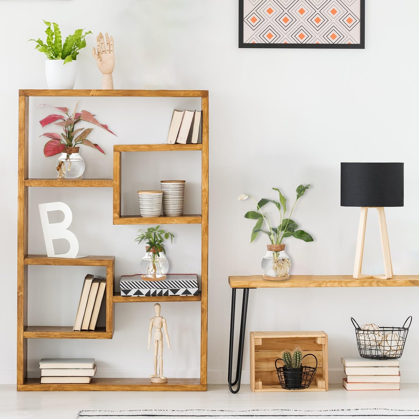 CHPINDAM Plant Propagation Station,Hydroponic Glass Container Vase Jars, with Wooden Saucer for Desks, Houses, Garden Decorations, Home Kitchen Decorations and Gifts for Plant Lovers (2)