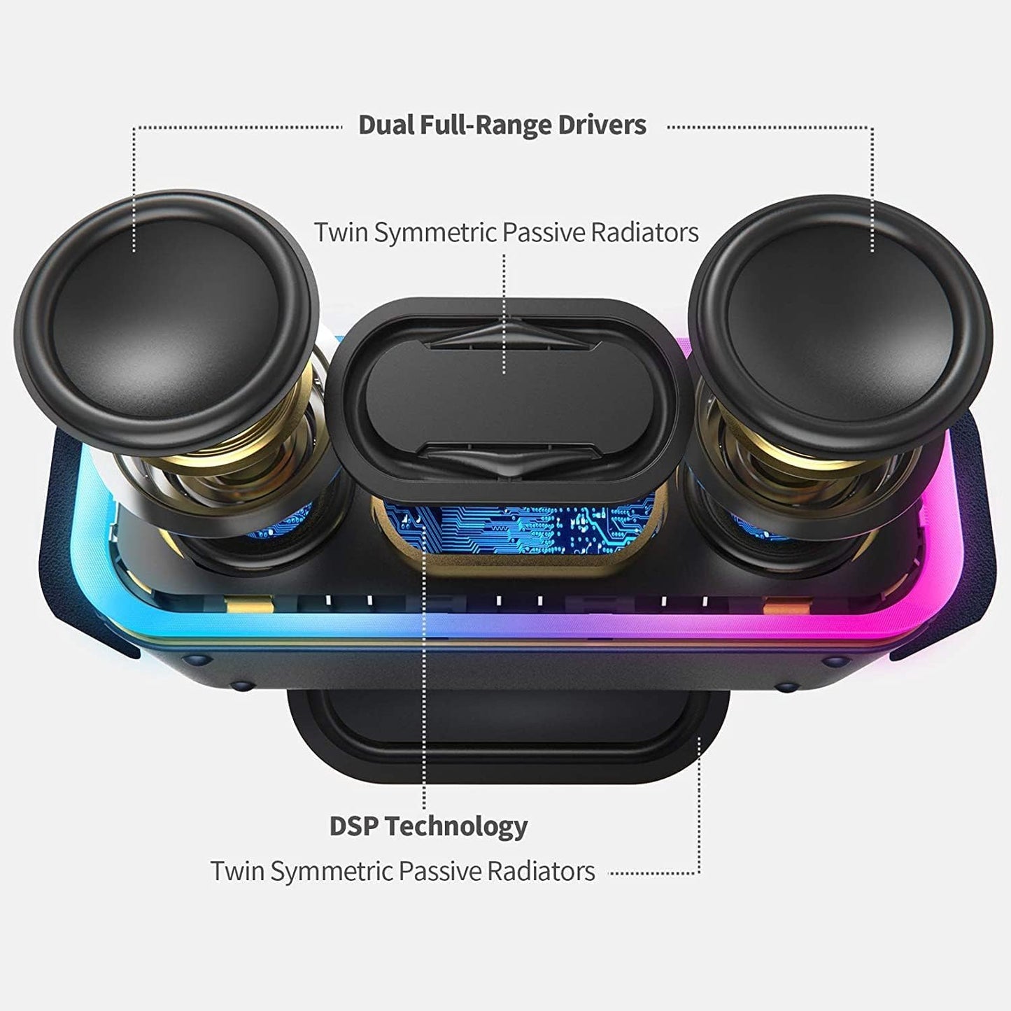 DOSS SoundBox Pro+ Bluetooth Speaker with 24W Impressive Sound, Booming Bass, IPX6 Waterproof, 15Hrs Playtime, Wireless Stereo Pairing, Mixed Colors Lights, 66 FT- Blue