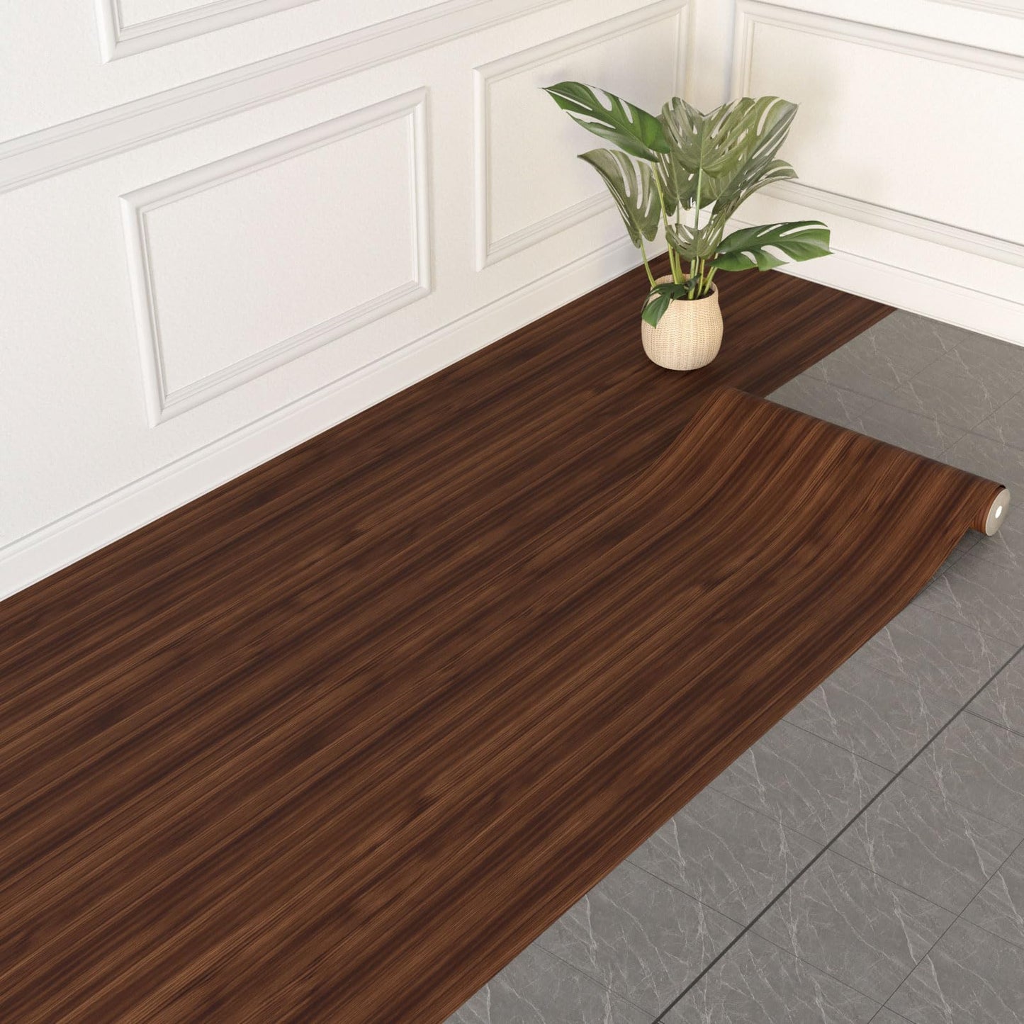 WIFEA Self Adhesive Vinyl Flooring Roll 23.6"x 118"/19 Sq.Ft Wood Grain Peel Stick Floor Tiles, Wear-Resistant and Waterproof Vinyl Plank Flooring for Bedroom Living Room Office Balcony Brown