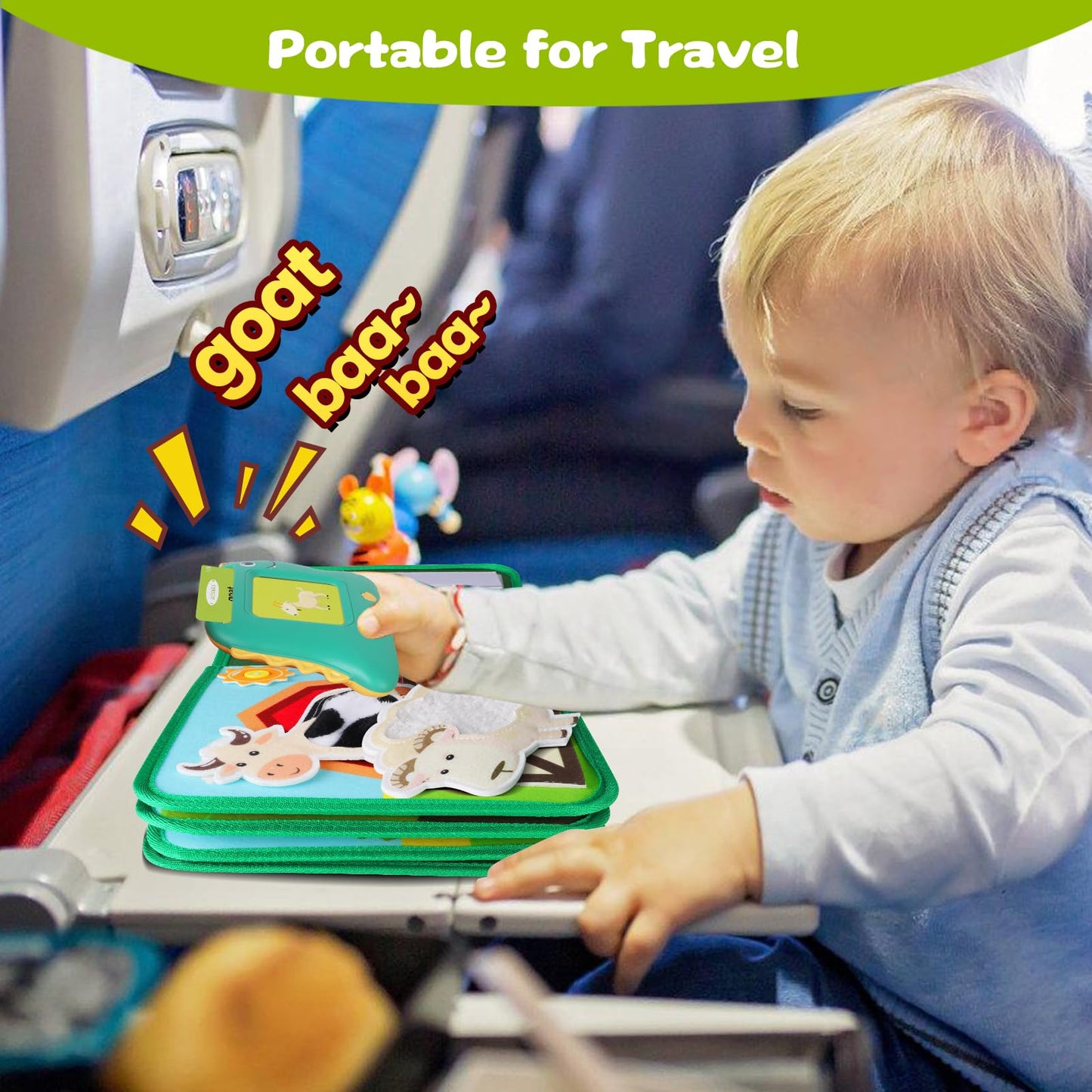 Quanquer Farm Busy Book With Talking Flash Cards for Toddlers 1-3 - Montessori Busy Board for Boy Girl Birthday Gift - Learning Educational Toys with 224 Sight Words - Airplane Car Toddler Travel Toys