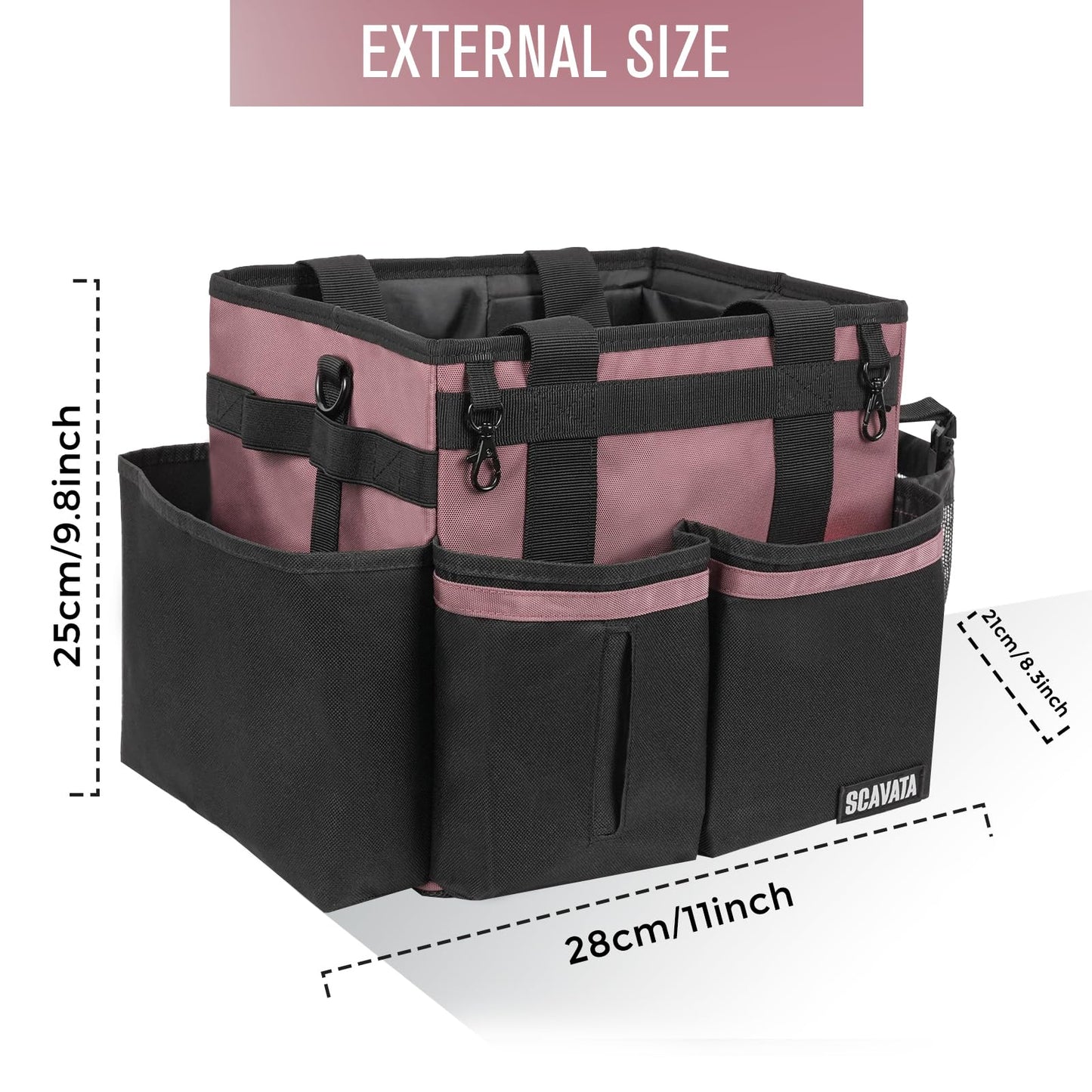 SCAVATA Compact Wearable Cleaning Caddy, Small Cleaning Caddy Supplies Organizer with Handle & Shoulder Straps for Housekeepers, Under Sink & Car Cleaning Tool Organizers Bag (LotusPink)