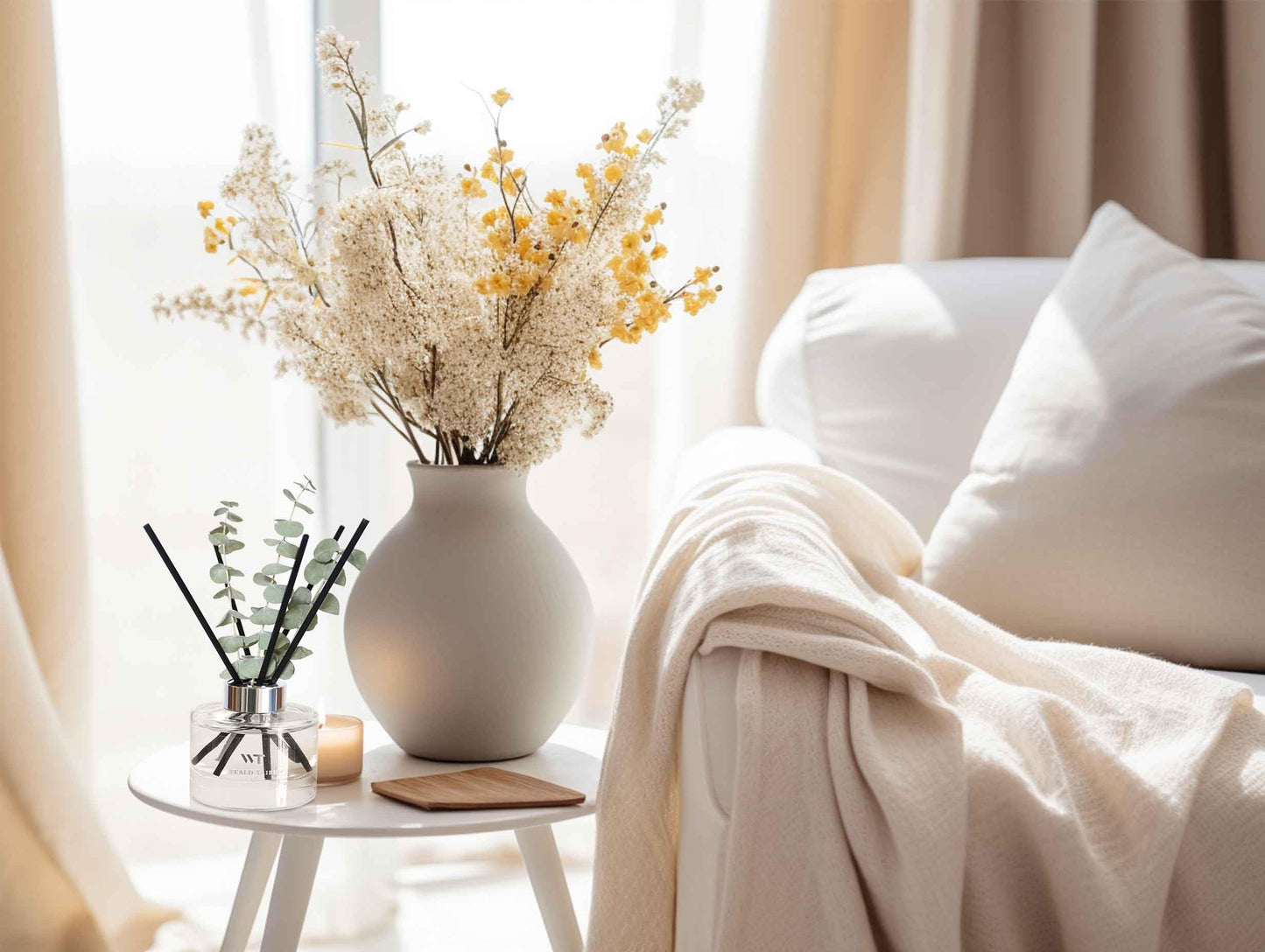 Flower Reed Diffuser Set Wild Eucalyptus Mint Scent for Bathroom Accessories Shelf Decor & Air Fresheners, Sticks Defusers with 5.1 fl oz Essential Oils & Leaves, House Bedroom Office Decor & Gifts