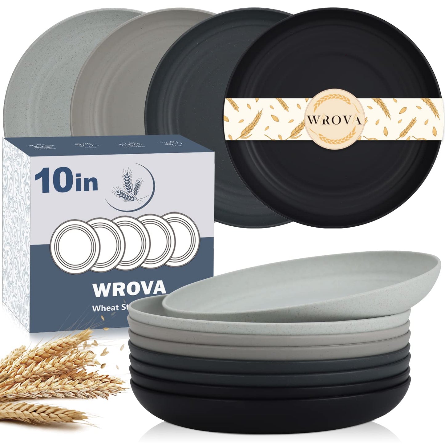 Wheat Straw Plates - 9 Inch Unbreakable Dinner Plates Set of 8 - Dishwasher & Microwave Safe Plastic Plates Reusable - Lightweight Plates for kitchen,camping (Colorful Series)