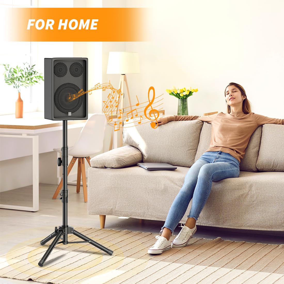 Small Speaker Stands 2 Pack, 24-50 Inch Height Adjustable Speaker Tripod Stand Pair, Lightweight 35mm Compatible Insert, Support 55 LB with 2 Storage Bags