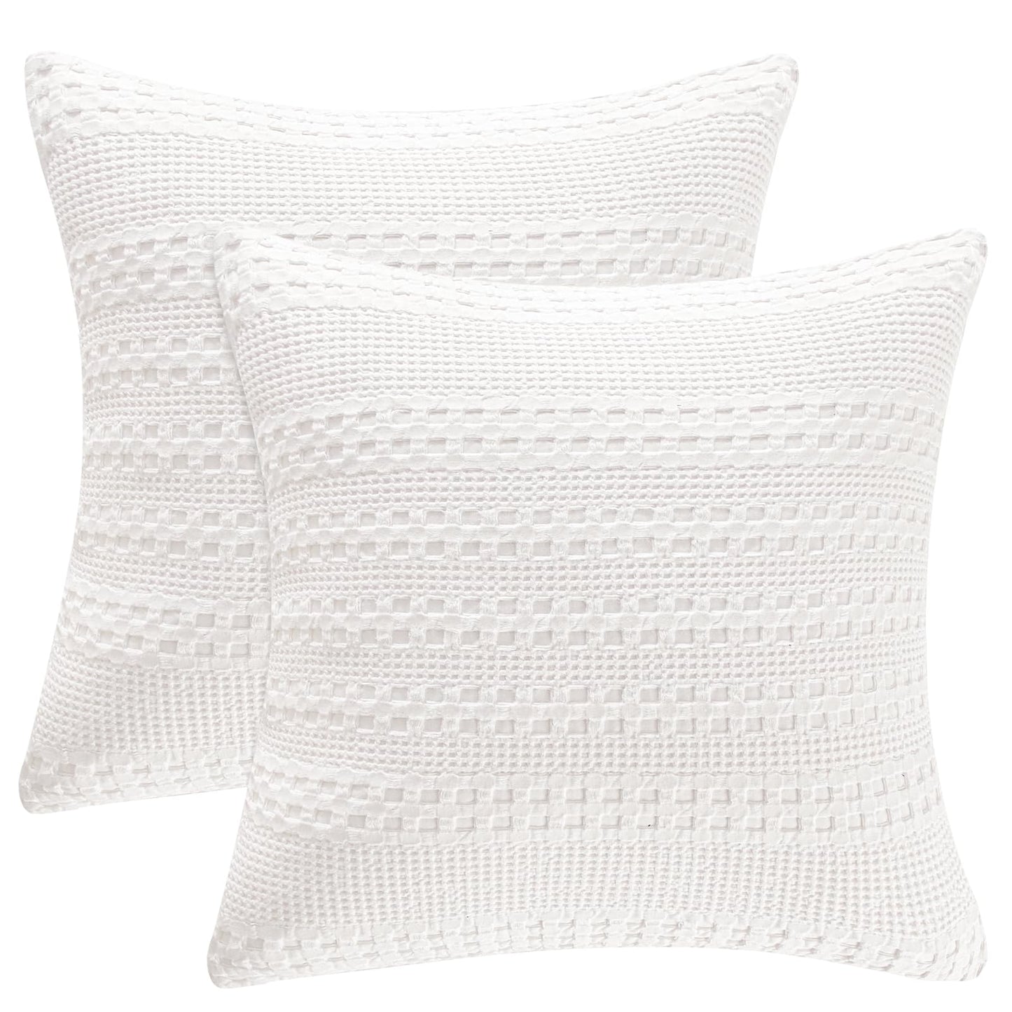 PHF 100% Cotton Waffle Weave Euro Sham Covers, 2 Pack 26" x 26" Bed Pillow Covers for Elegant Home Decor, No Filling, Luxury Aesthetic Soft Euro Pillow Cases for Bed, White