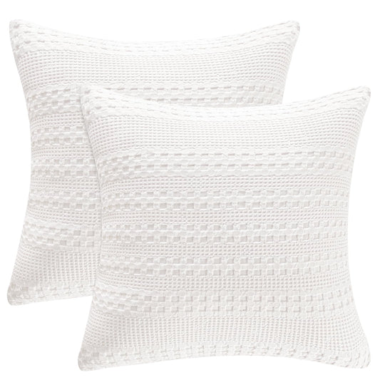 PHF 100% Cotton Waffle Weave Euro Sham Covers, 2 Pack 26" x 26" Bed Pillow Covers for Elegant Home Decor, No Filling, Luxury Aesthetic Soft Euro Pillow Cases for Bed, White
