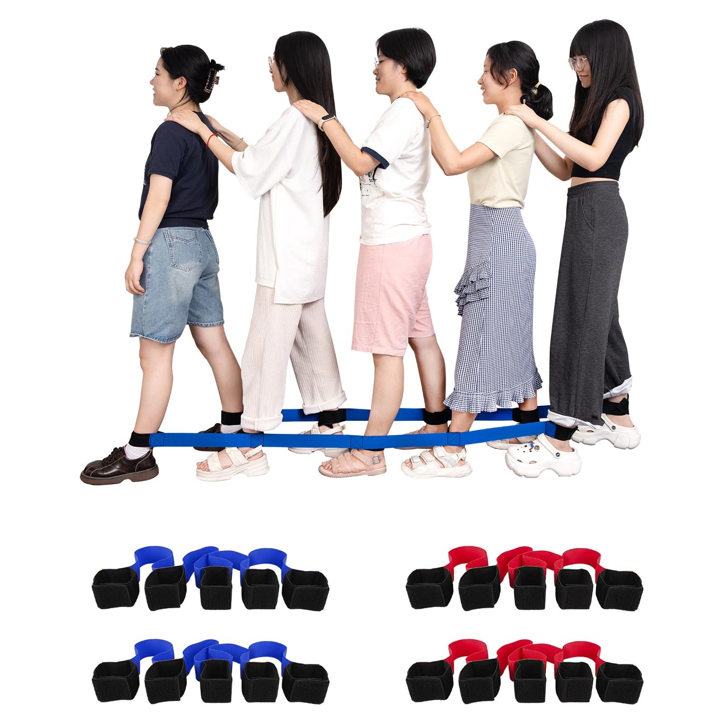 Legged Race Band for 8 PPL, Team Building, Outdoor Party Group Game for Kid Adult, Cooperative Team Race for Birthday Party, Relay Race, Field Day, Backyard Activity Game with Carrying Pouch