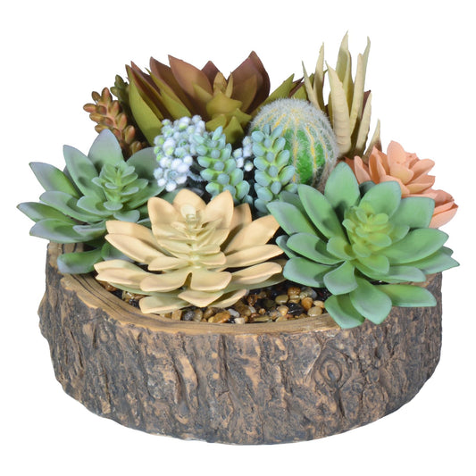 Hisow Premium Assorted Artificial Succulent Collection - Large Real Touch Artificial Cactus, Aloe Vera & Succulent Plants Artificial with Pots for Home Office Indoor (Artificial Tree Stump - Pot)