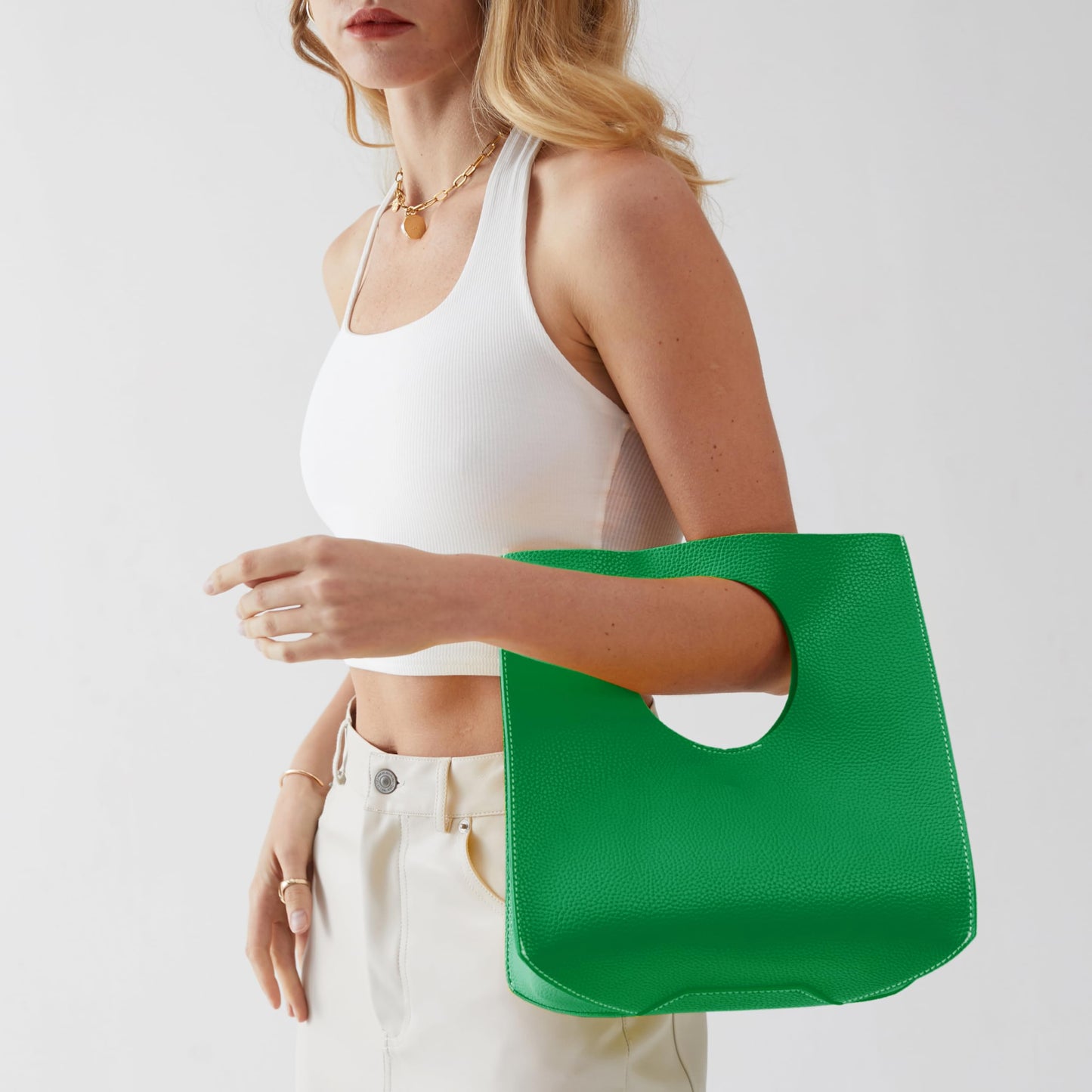 HOXIS Vintage Minimalist Style Soft Pu Leather Handbag Clutch Small Tote (Green)