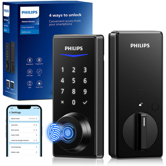 Philips Fingerprint Smart Lock, Keyless Entry Door Lock, Smart Door Locks for Front Door, Keypad Deadbolt, APP Control, 9-Month Long Battery