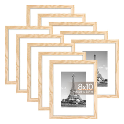upsimples 5x7 Picture Frame Set of 10, Display Pictures 4x6 with Mat or 5x7 Without, Multi Photo Frames Collage for Wall or Tabletop Display, Black