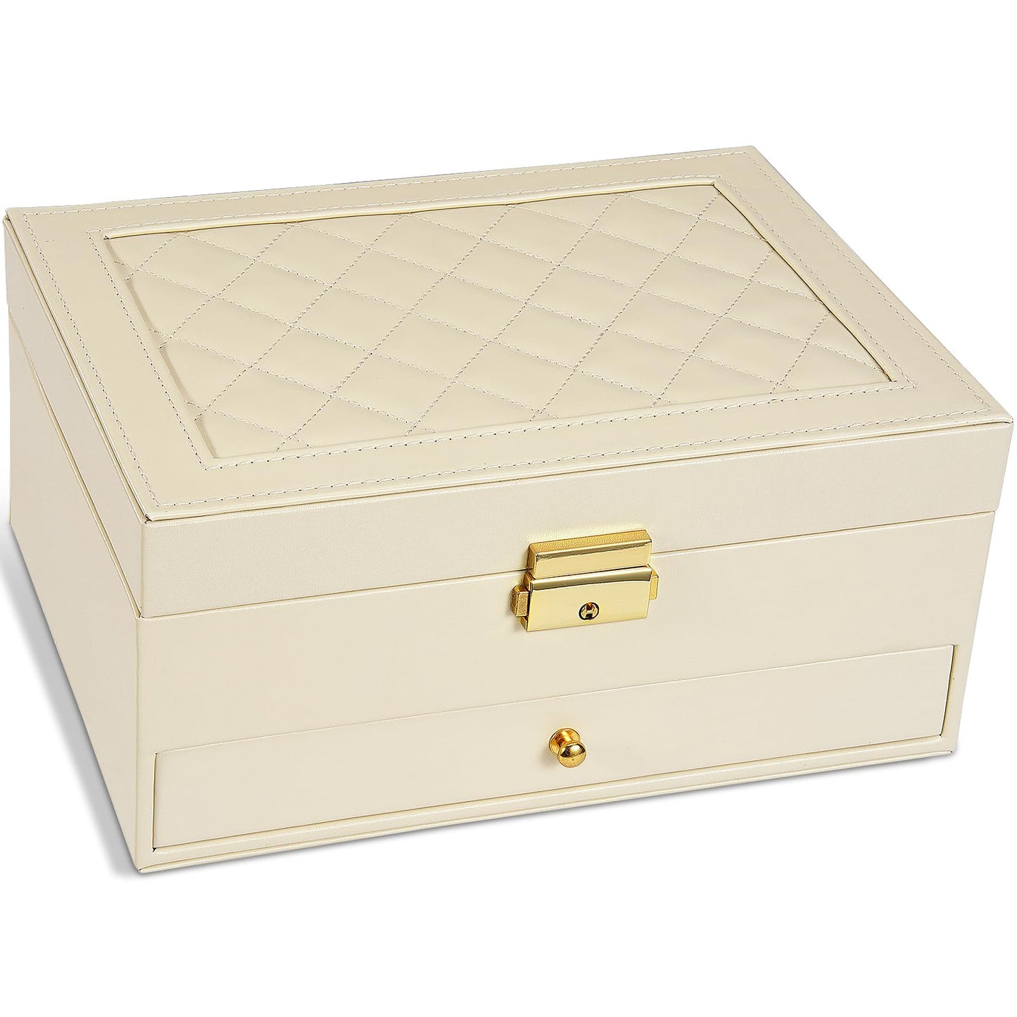 GUOER Jewelry Box for Women Girl Wife - Large PU Leather Jewelry Organizer Storage Case with Two Layers Display for Earrings Bracelets Rings Watches (Apricot)