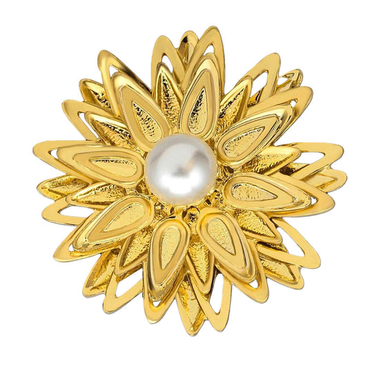 Rhinestone Flower Brooch Pin - Vintage Rose & Sunflower Brooches, Large Crystal Pin for Women, Gold & Pearl Accents, Elegant Christmas Brooch, Fashion Accessories for Hats, Dresses & Bags