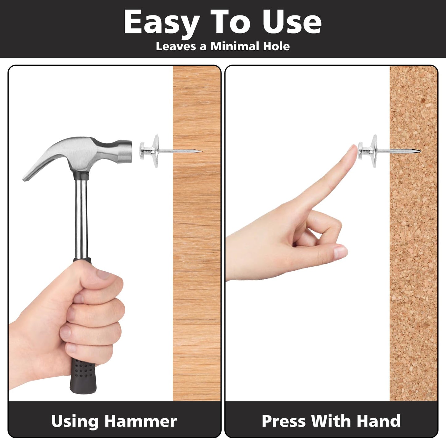 DANRONG 40PCS Double Headed Picture Hangers Nails for Hanging Pictures, Push Pins Wall Hooks,Thumb Tacks for Wall, Hangers Without Nails,Decor Tacks for Home Office Hanging Tapestry Frame(Silver)