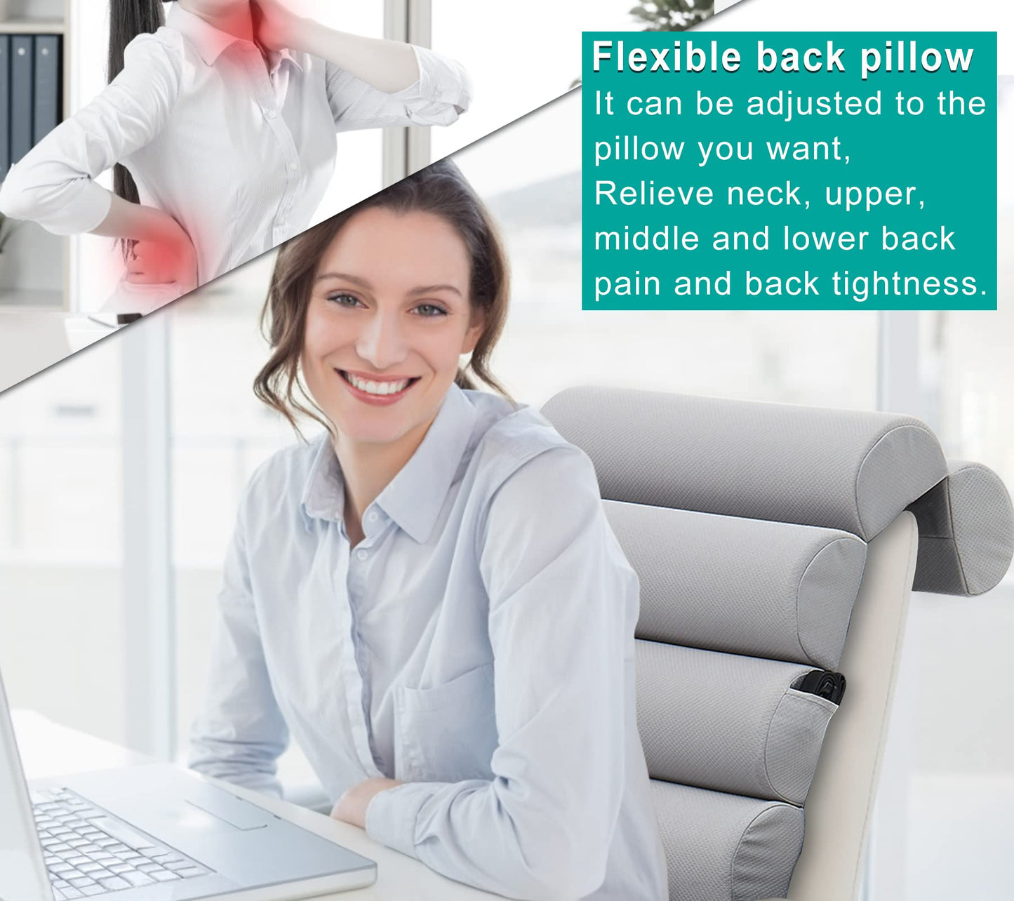 Ergonomic Lumbar Support Pillow for High Back Office Chair - Adjustable 6 Semicircular Back Cushion with Breathable Mesh Cover,Spine Support for Desk/Gaming Chairs, Neck/Upper/Lower Back Pain Relief