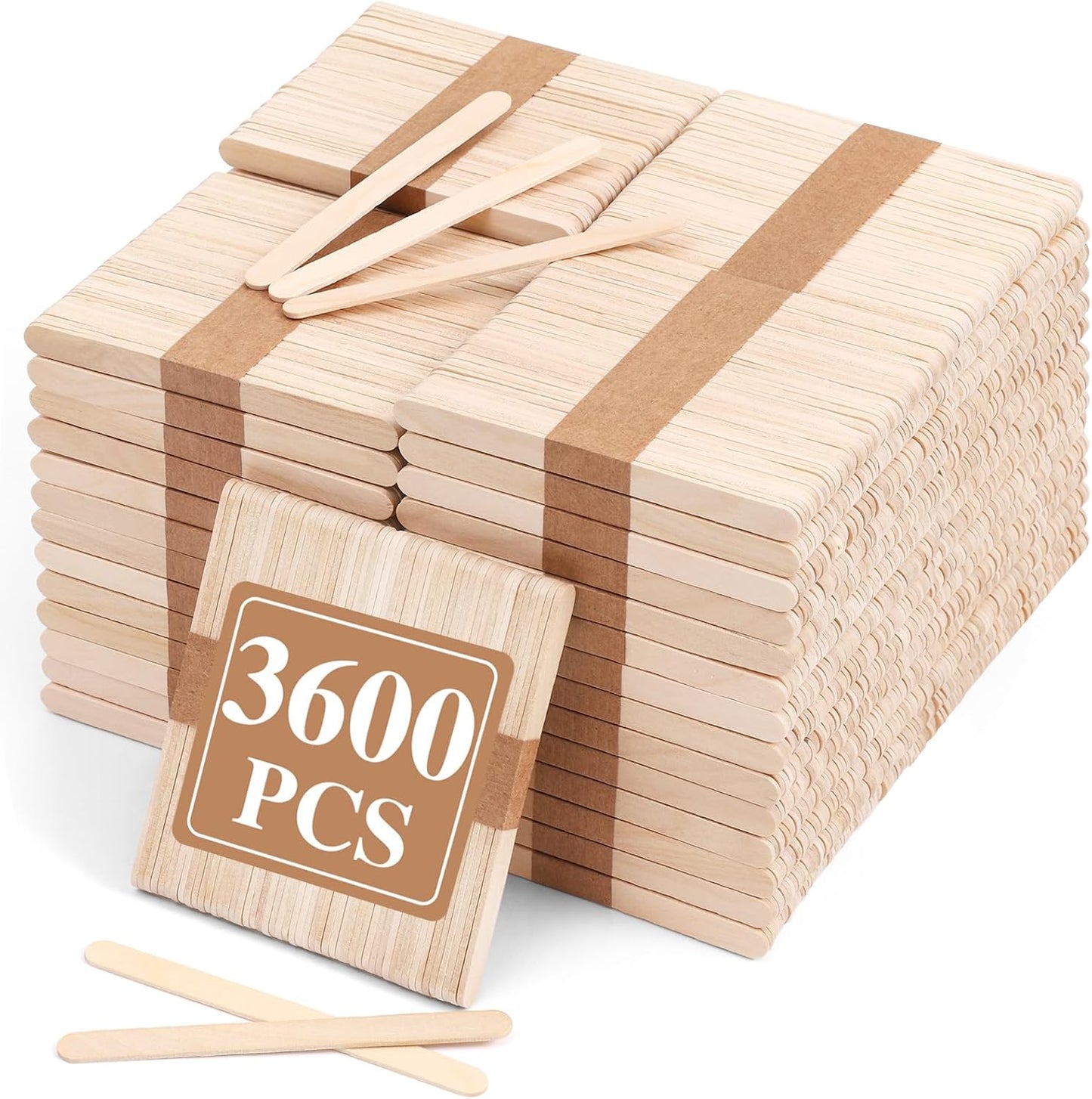 3600pcs Wooden Craft Sticks,4.5 Inch Long Natural Wooden Ice Cream Sticks,Popsicle Sticks for Crafts,Food,Hair Removal and Waxing Supplies,DIY Crafts Supplies