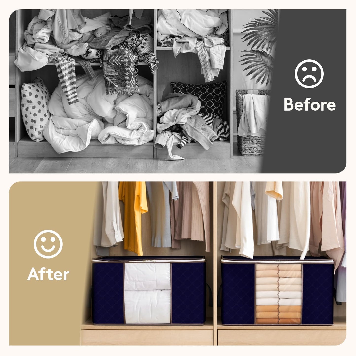 Lifewit 90L Large Storage Bags, 6 Pack Closet Organizers and Storage, Clothes Storage Bins with Lids, Foldable Storage Containers with Reinforced Handles for Clothing, Blanket, Bedding, Comforter Blue