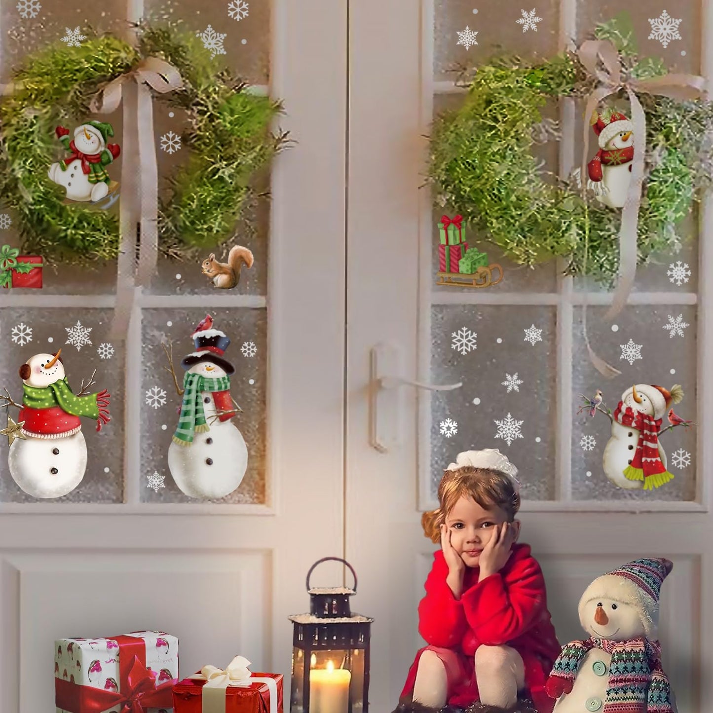 Christmas Window Clings，Snowflake Stickers，Snowman Decals，Stickers for Windows Glass，Winter Window Cling，Christmas Decorations Holiday