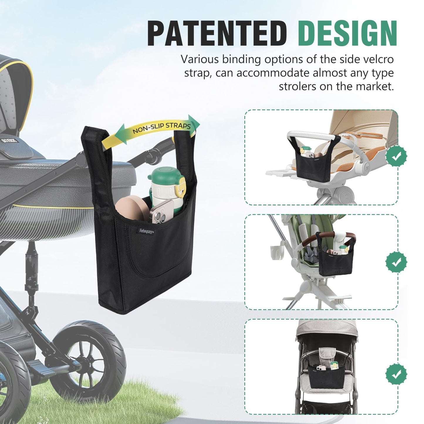 Vehequny Stroller Caddy, Universal Stroller Organizer,600oz Large Storage Stroller Organizer Bag Fits for Uppababy, Baby Jogger, Britax, BOB, Cruz, Minu, G-Series ,Most Strollers