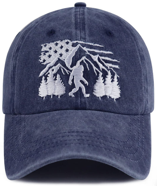 Bigfoot Hats for Men Women, Funny Adjustable Washed Cotton Embroidered Wild Big Foot Sasquatch Baseball Cap