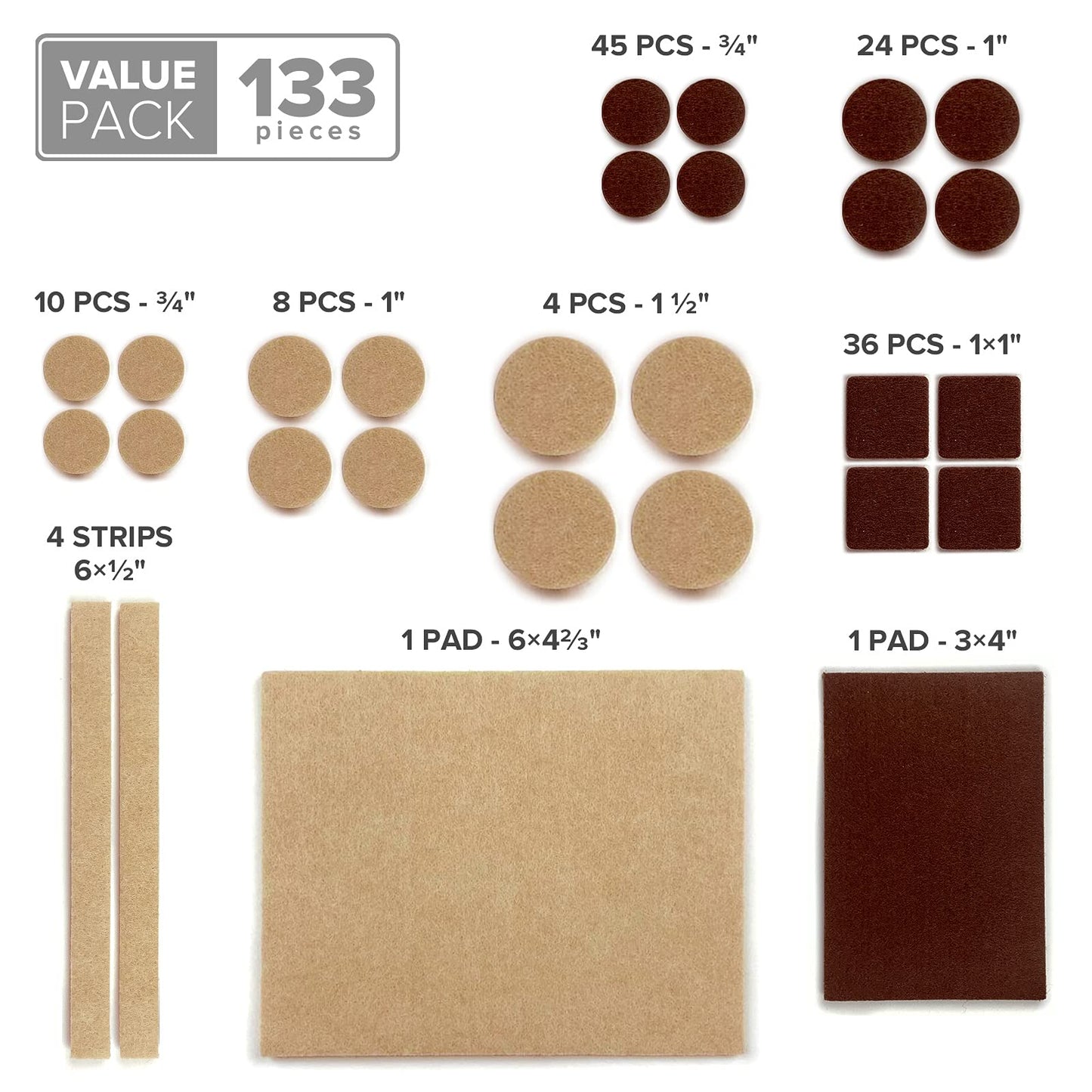 Felt Furniture Pads X-PROTECTOR 133 PCS Premium Furniture Pads - Felt Pads Furniture Feet Best Wood Floor Protectors - Protect Your Hardwood & Laminate Flooring! Brown and Beige