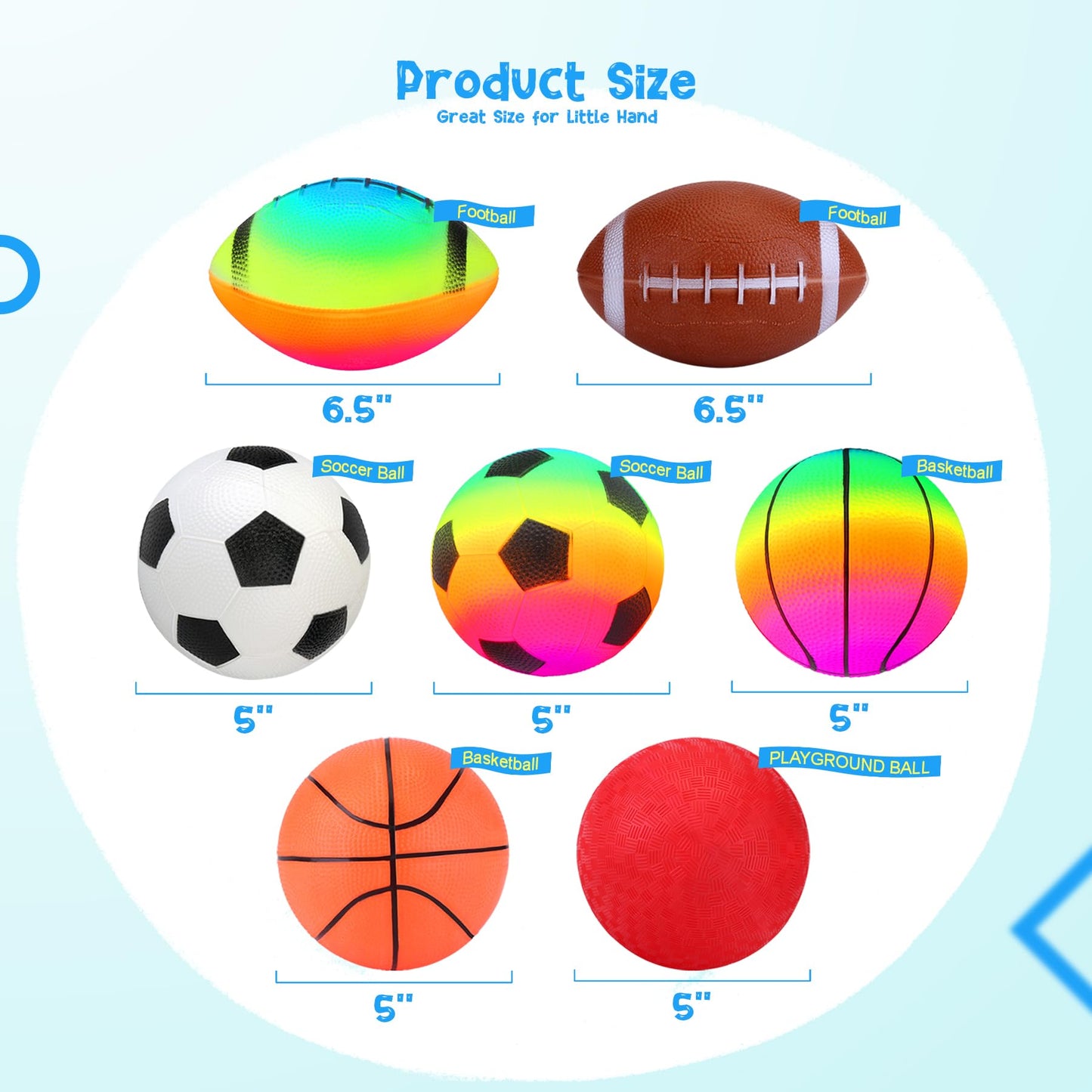 7-Piece Soft Ball Set for Toddlers & Kids (Ages 1-6) - Includes 5” Playground Balls, Soccer, Football & Basketball - Great for Home, Yard, Pool, Classroom & Park for Boys & Girls