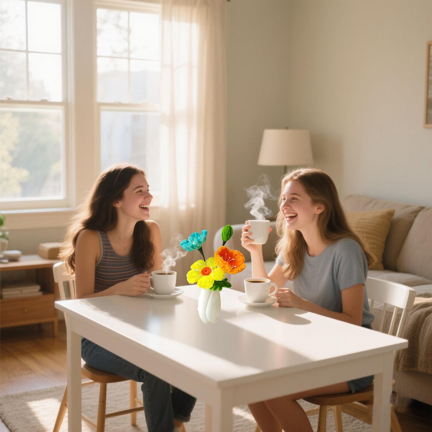 Handmade Artificial Flowers Kit with Ceramic Vase - Poppy Pipe Cleaner Bouquet for Wedding Centerpiece, Preserved Flowers Home Decor (Lasts 3-5 Years | Reshape Upon Arrival).