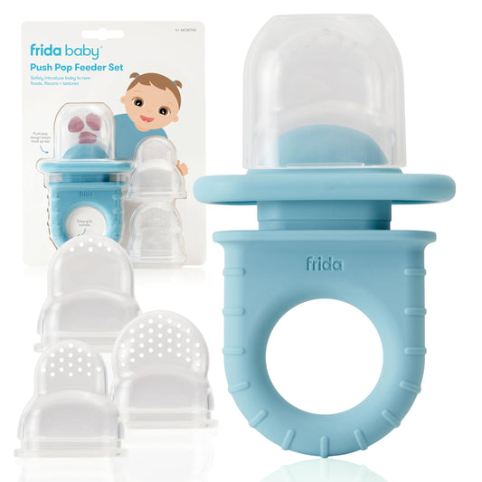 Frida Baby Push Pop Feeder, Baby Fruit Food Feeder to Safely Introduce New Foods, Fresh + Frozen, Silicone, BPA Free, Dishwasher Safe | 3 Count, Teal