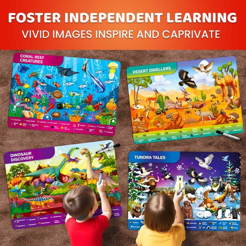 QUOKKA Busy Book Handwriting Practice for Kids - Search & Find - Activity Cards for Kids 3-8 – Reusable Mats with Dry-Erase Marker, Explore 20 Topics, Road Trip Activities, and Travel Games