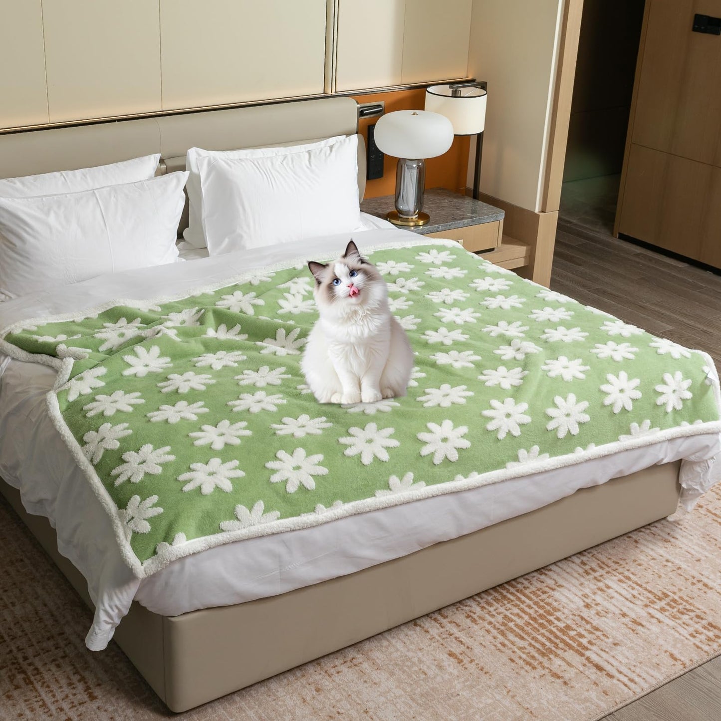 Maidewow Waterproof Pet Blanket,Dog Bed Covers Small Throw for Puppy Cats Stylish Jacquard Pets Couch Sofa Furniture Protection Washable Reversible Covers (Green Flower,XS)