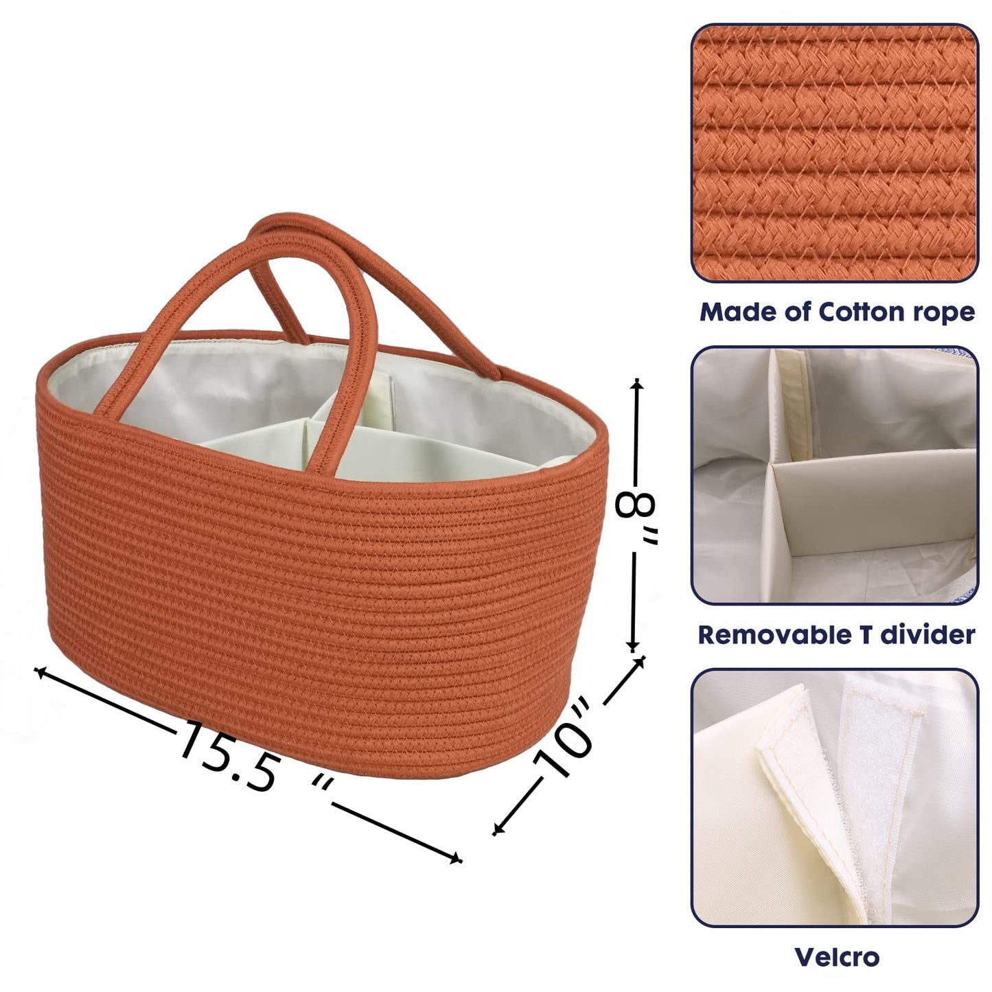 XUANGUO Large Baby Diaper Caddy Organizer for Girl Boy Rope Nursery Storage Bin Basket Portable Holder Tote Bag for Changing Table Car Travel Baby Shower Gifts Registry Must Haves Rustic