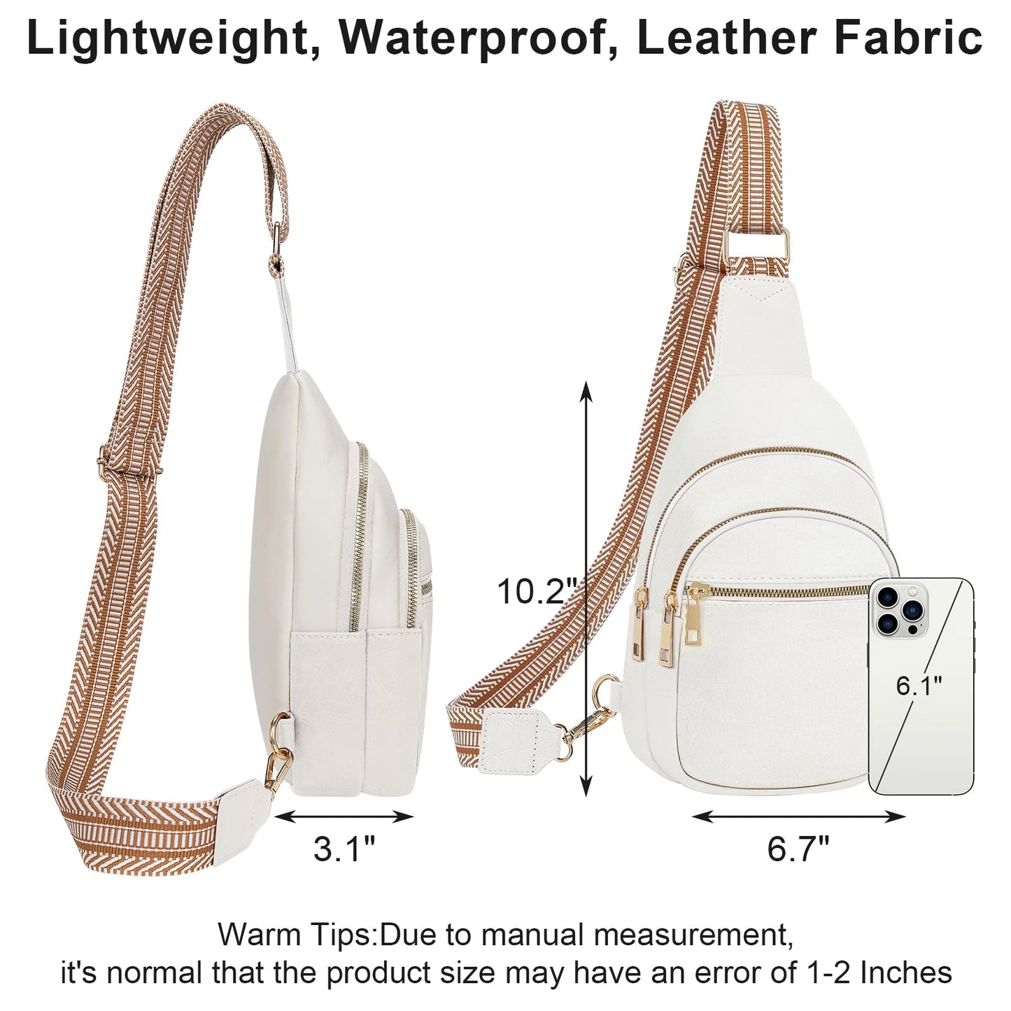 Hionion Small Leather Sling Bags for Women Fashion Crossbody Backpack Purse Sling Crossbody Bags White