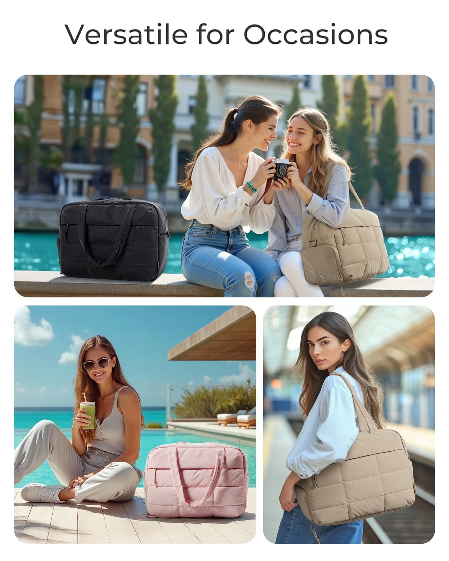 BAGSMART Gym Bag for Women, Carry on Travel Duffel Bag, Water-resistant Weekender with Shoe Compartment, Black