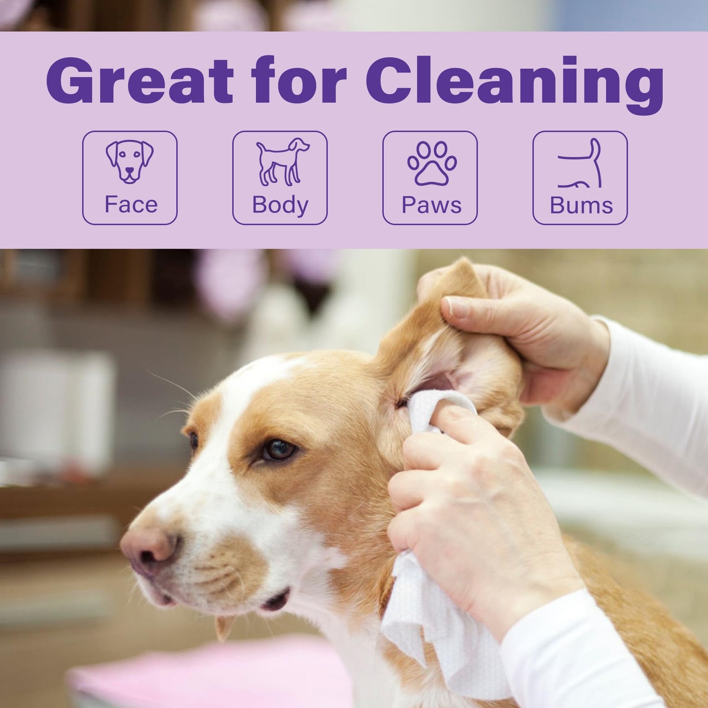 PrimePets Dog Wipes, 400 Count, 8" x 8" Pet Grooming Wipes for Dogs Cats Cleaning Deodorizing, Lavender Scented, Extra Thick Dog Paw Wipes for Sensitive Skin, Clean Ears, Eyes, Butt, Body & Teeth