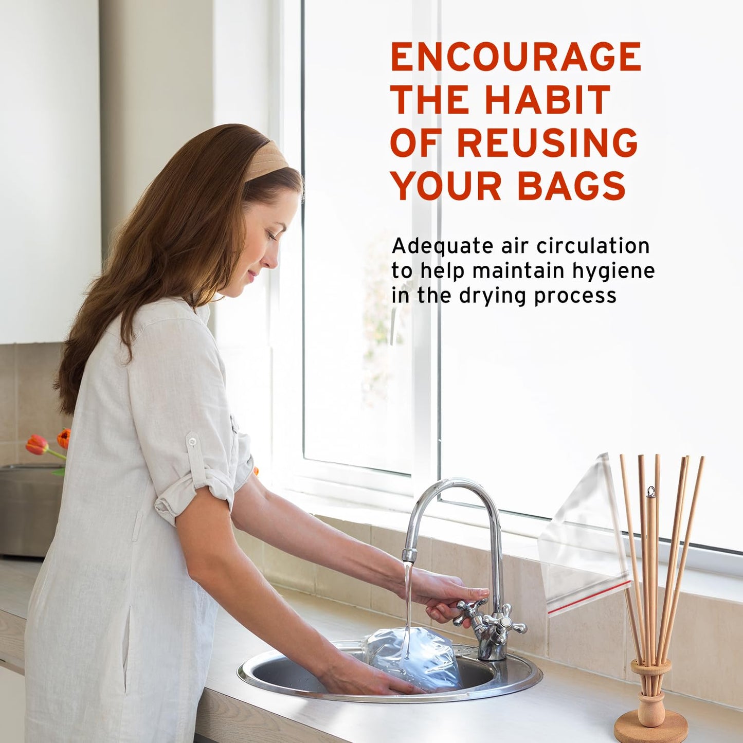 FloWorks Design Plastic Bag and Bottle Dryer - Patented; Multi-Purpose Drying Rack Saves Money and the Planet. Folds for Easy Storage