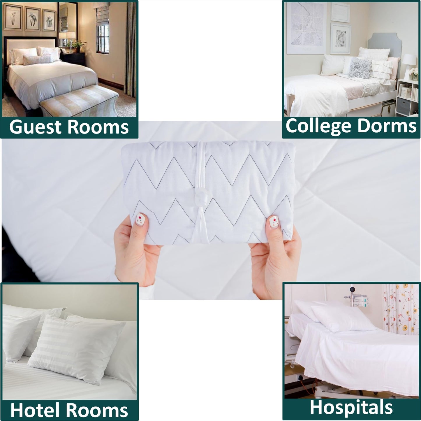 CASADEX 250TC Quilted Cotton Bed Pillow Cover – Adjustable Band, Breathable & Hypoallergenic Pillow Protector – Fits Standard, Queen, Memory Foam & Contour Pillows – No Zipper – White/Dark Gray