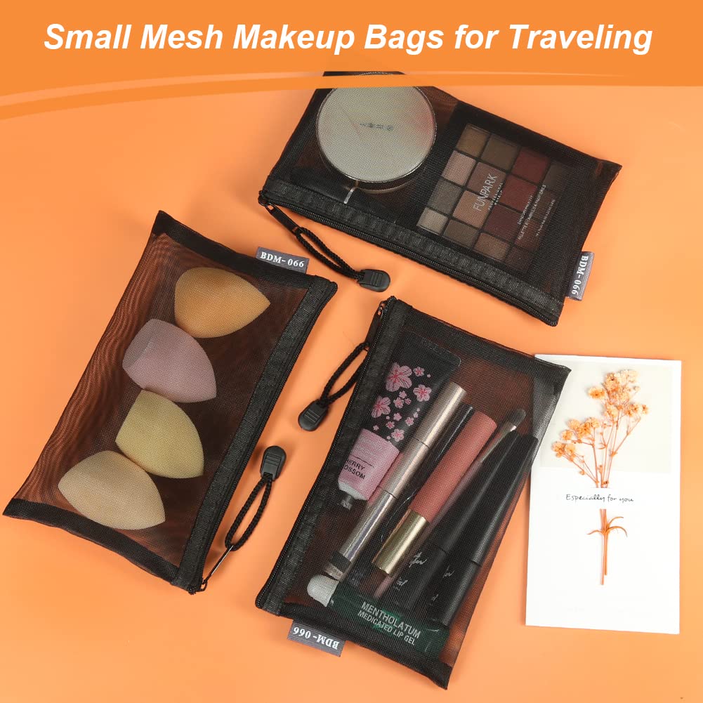 JOINDO 6 Pcs Small Makeup Bag for Purse, Mesh Cosmetic Bags, Portable Mesh Zipper Pouch Toiletry Bag Organizing Pouches for Travel (Black)