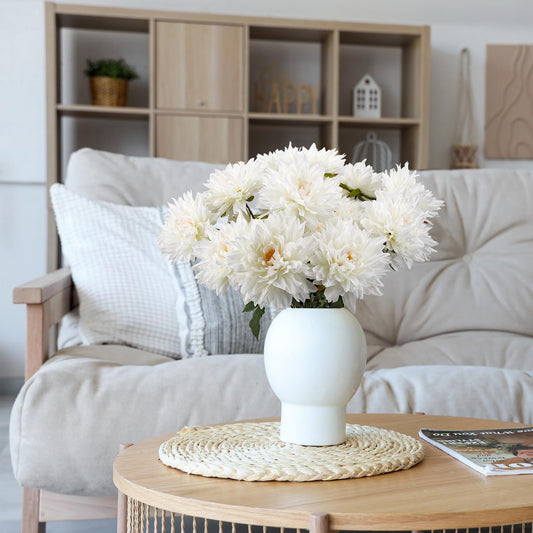 OBDXZHC 6 Pcs 31.5 inch Artificial Dahlia Long Stem White Silk Dahlia Flowers Faux Flower for Indoor Outdoor Kitchen Garden Party Home Wedding Floral Arrangement Decoration (White)